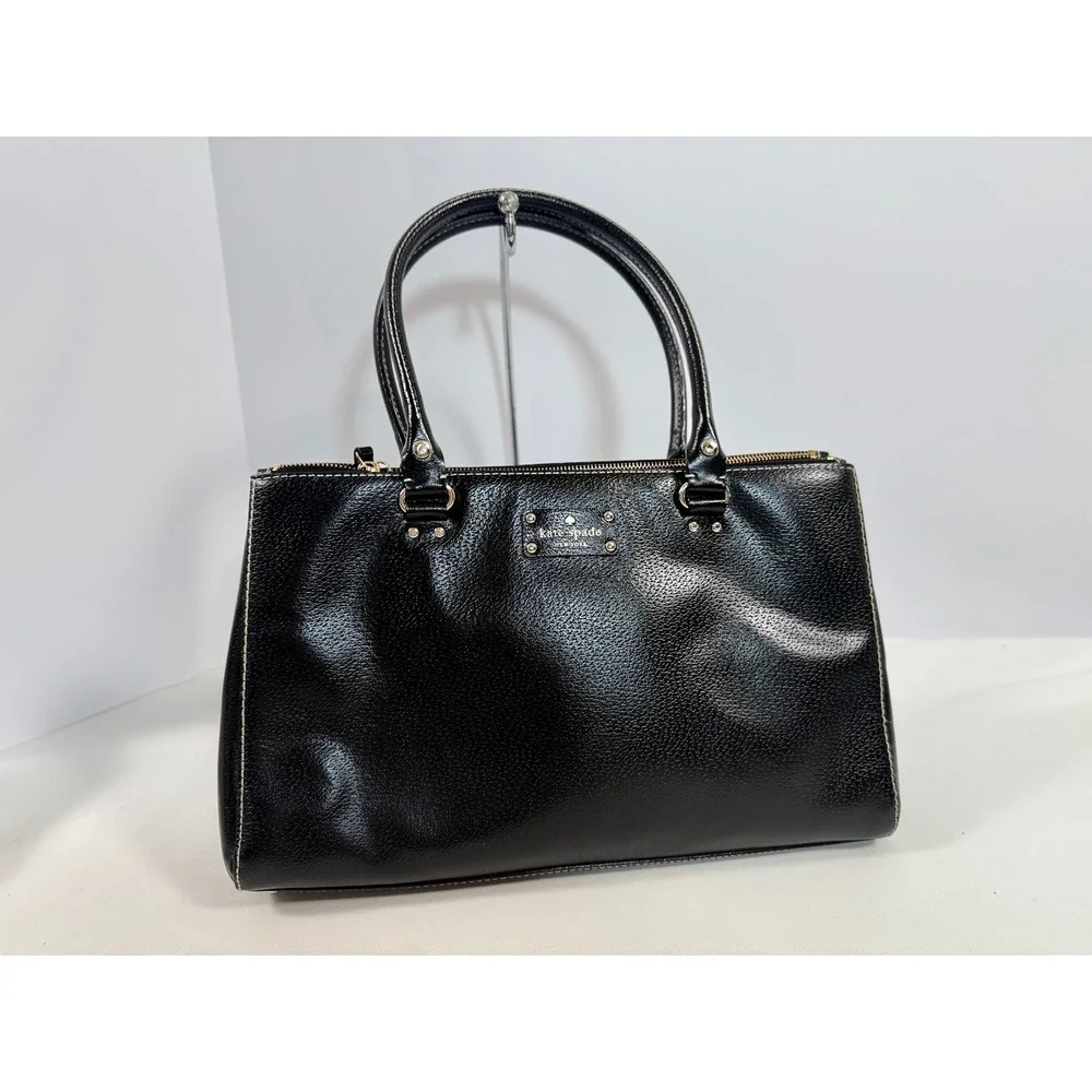 Kate Spade Black Pebbled Leather Wellesley Martine Tote Bag Contrast Stitch